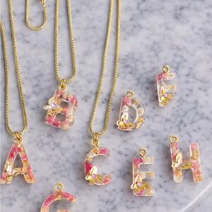 Gold and Pink Initial Pendant Necklace